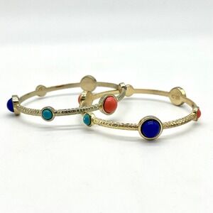 RJG Gold Tone‎ Bangle Bracelet Set with Colorful Cabochons
